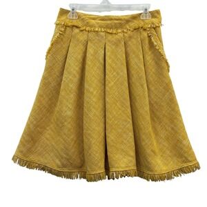 Maeve Anthropologie‎ Womens Fringe Tweed Skirt A Line Pleated Gold Mod 4